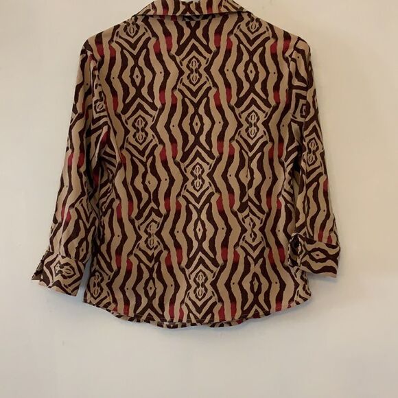 MKM Designs long sleeve tribal print blouse. Collar. V neck. Size S Length 22” - Picture 5 of 6